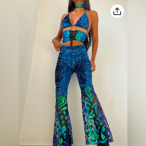 FractalWitch Rave pant set. 4 pieces. Pants. Corset. Bra top. Choker. NEVER WORN